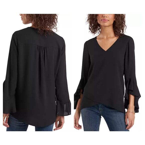New Vince Camuto Black V Neck 4/4 Sleeve Top Sz M - Picture 1 of 12